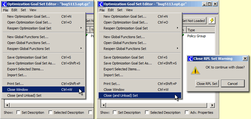 Opt Goal Set -- Close Operations